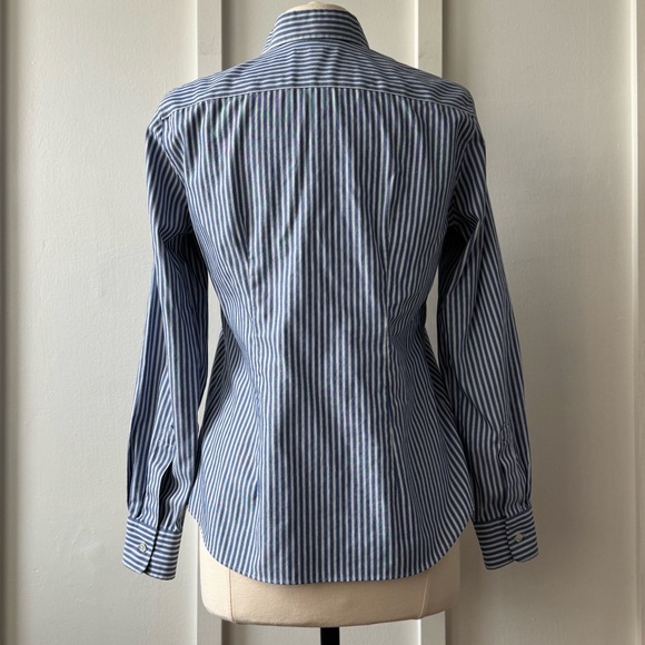 Lands’ End Blue & White Stripe Button-Down Shirt – Size 8 - Picture 4 of 10